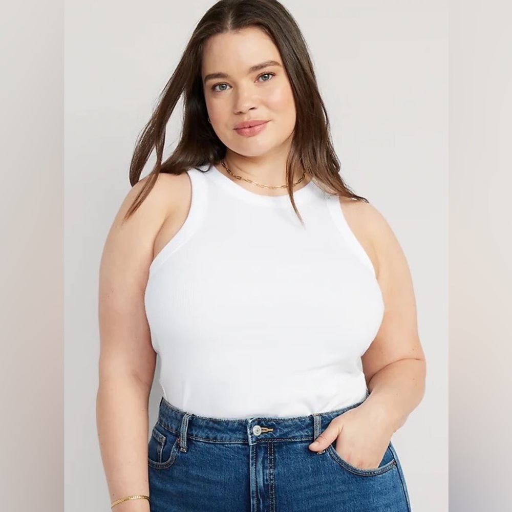 New-Rib-Knit Cropped Tank Top for Women - White Size XL